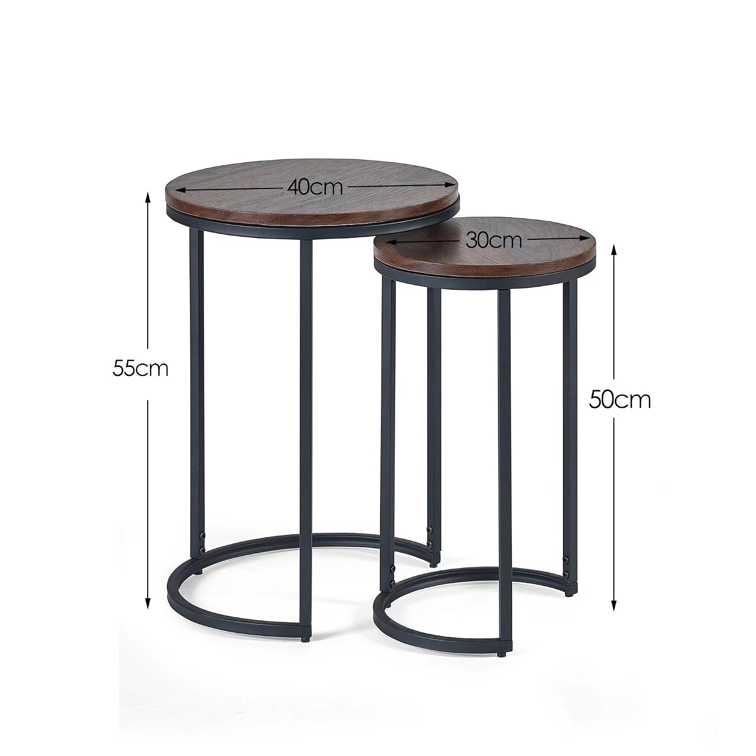 Julian Bowen Tribeca Round Nesting Side Tables, Walnut Effect/Black