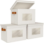 Univivi Storage Boxes with Lids Fabric Foldable Storage Bin for Clothes, [3-Pack] Closet Organizer Containers boxes with Handles for Home, Bedroom, Closet Storage (Beige,17” x 12” x 12")