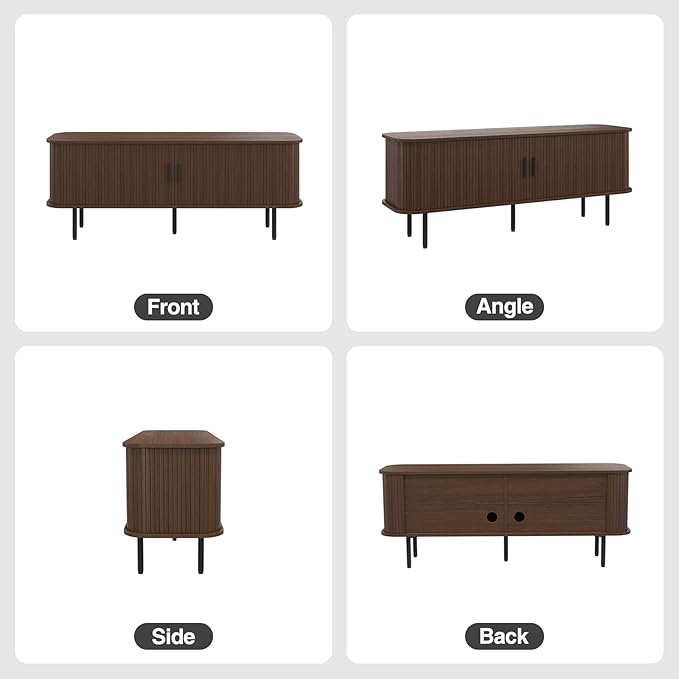 55''W Modern TV Stand Cabinet with Storage for TVs up to 60 Inch, Fluted TV Entertainment Center with Slatted Tambour Doors, Media Console for Living Room, Entryway, Walnut