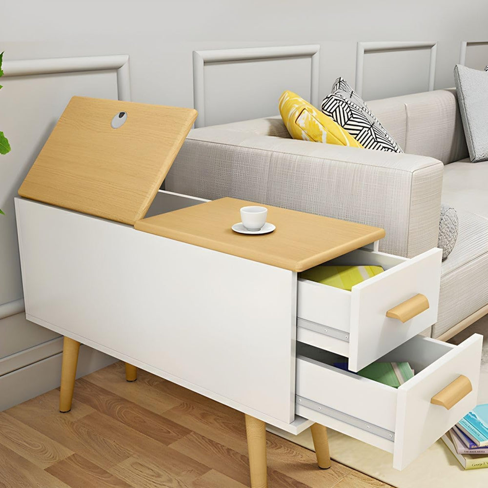 Modern Side Table with Drawers - Wood Home Office Storage End Table, 2-Tone N...