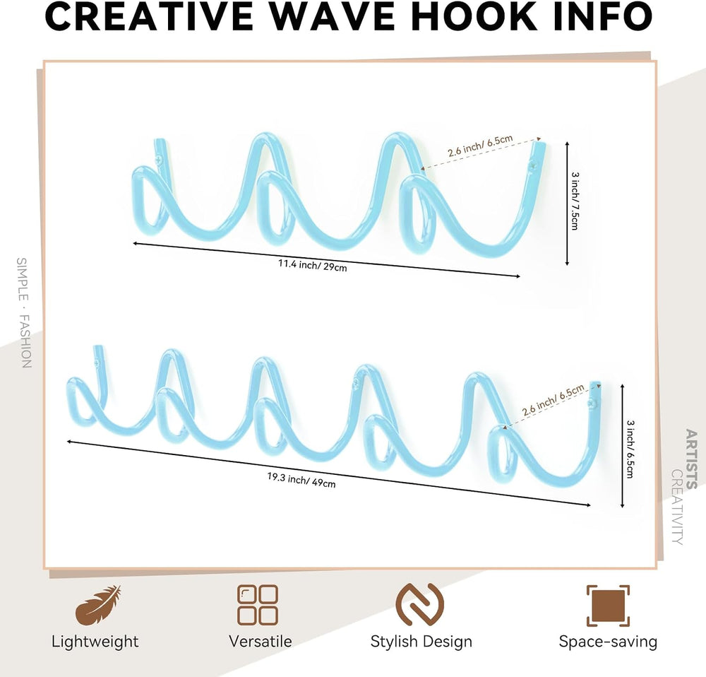 Coat Rack Wall Mount, Creative Wave Wall Hooks 20KG Capacity, Easy Installati...