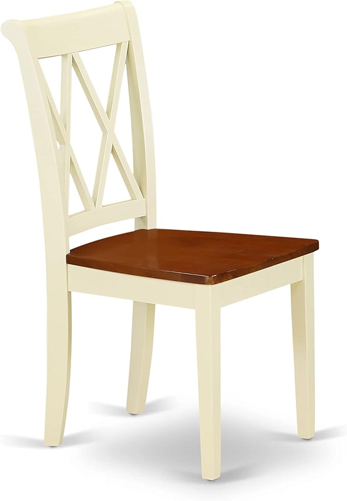 East West Furniture CLC-BMK-W Clarksville Dining Room Chairs - Double Cross Back Wood Seat Chairs, Set of 2, Buttermilk & Cherry