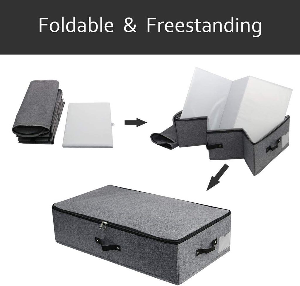 AMJ 29.5"*15"*7", Rigid Under Bed Garment Storage Bins, Folding & Washable, Soft Zip Lid, Black Gray