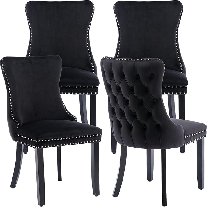 Modern Dining Chairs Set of 4, Upholstered Dining Chair with Full Back and Bu...