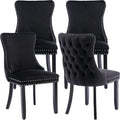 Modern Dining Chairs Set of 4, Upholstered Dining Chair with Full Back and Button Tufting, Black Velvet Accent Chair, Sillas de Comedor, 4 Dining Chairs (Black, Velvet, 4Pcs)