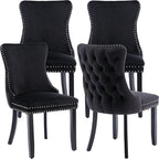 Modern Dining Chairs Set of 4, Upholstered Dining Chair with Full Back and Button Tufting, Black Velvet Accent Chair, Sillas de Comedor, 4 Dining Chairs (Black, Velvet, 4Pcs)