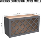 Solid Wood RTA Wine Bottle Rack Wall Cabinet with Lattice Panels - Wine Storage for Bar, Pantry, Cellar & Countertop - Mocha (Pebble Gray, 30'W 12'D 15'H)