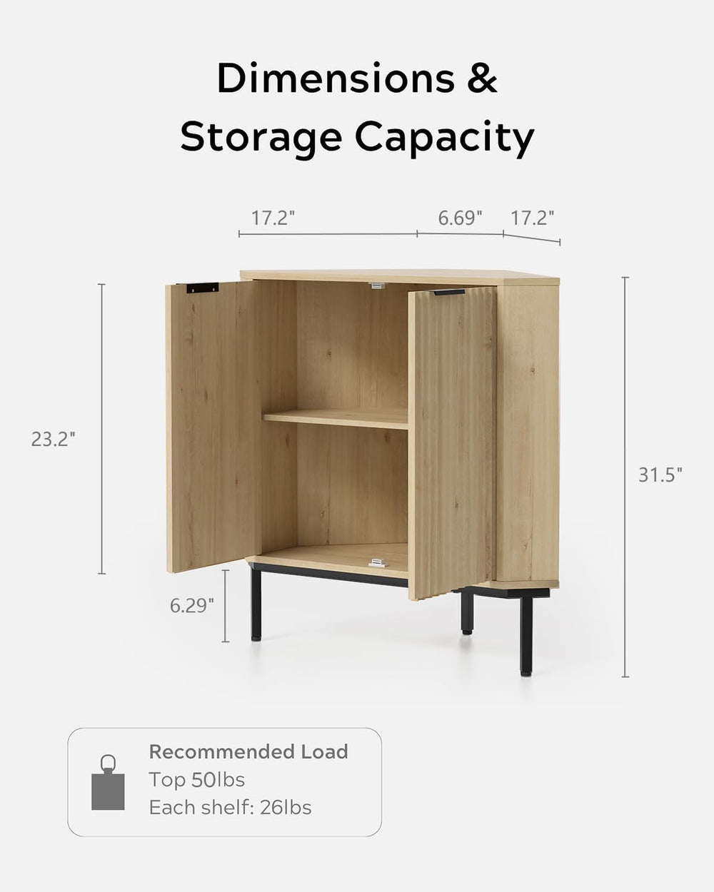 EYYTHUNG Fluted Corner Cabinet, Modern Small Corner Floor Cabinet with 2 Door...