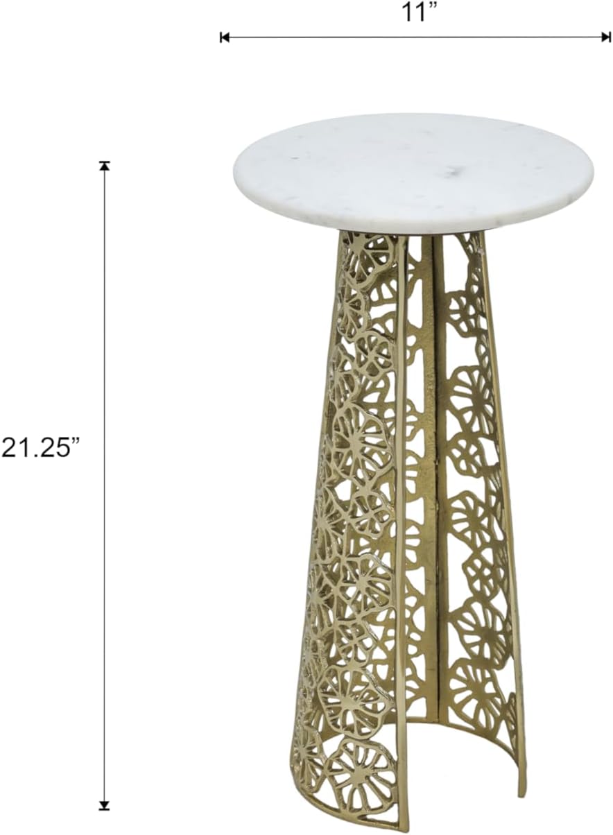 Gold Side Table with White Marble Top | Decorative Modern End Table | Aluminu...