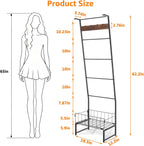 Metal Blanket Ladder with Basket, 5 Tier Black Blanket Ladders for the Living Room with Hooks, 5.2ft Wall Leaning Quilt Ladder for Blankets, Towels & Throws, Farmhouse Decor