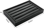 Valyria Velvet 5 Slots Ring Earrings Trays Showcase Display Jewelry Organizer (Black Flat PU Leather)