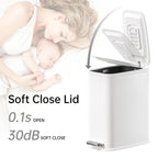 Small Bathroom Trash Can with Lid Soft Close, Step Pedal, 1.6 Gallon White Stainless Steel Slim Garbage Can with Removable Inner Bucket, Includes 60 Trash Bags for Home Bedroom