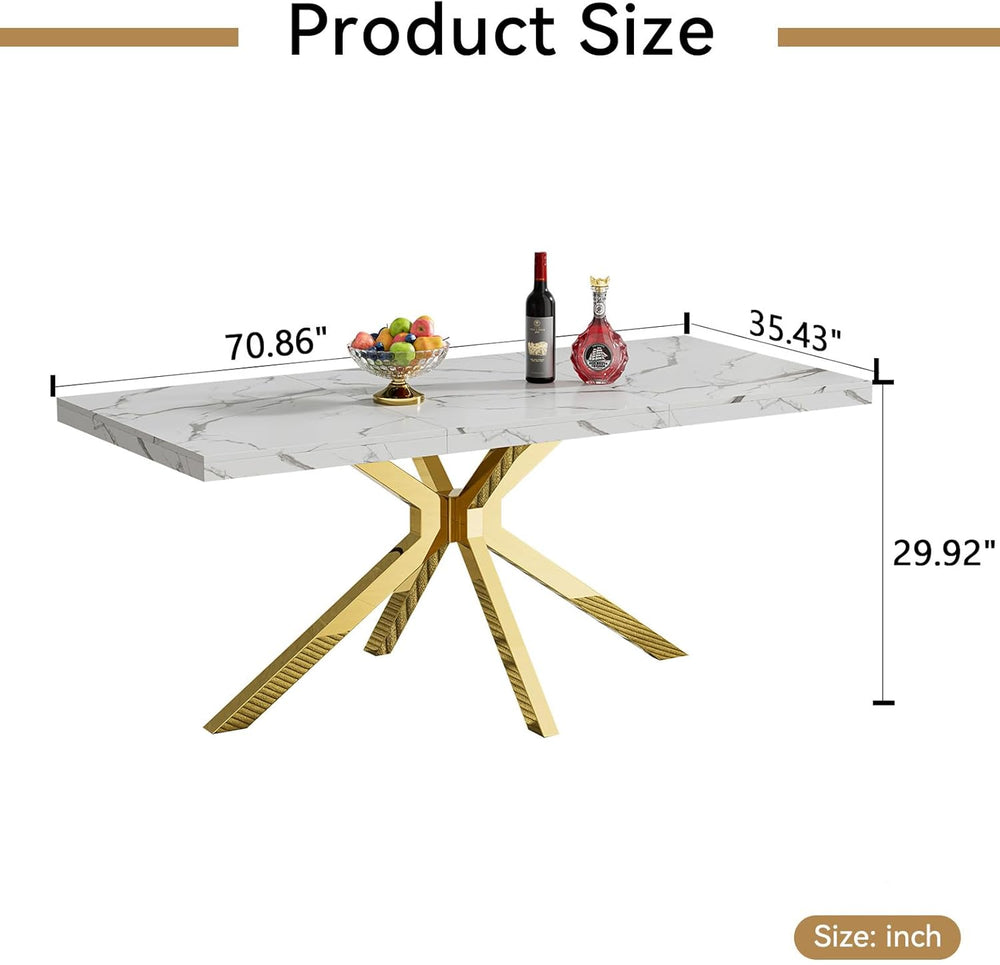 70 inch Faux Marble Dining Table for 4-6, Modern Kitchen Table with White Fau...
