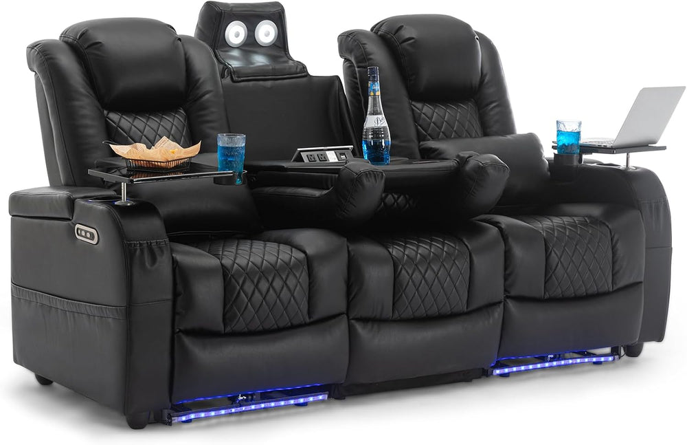 Airadlis Dual Power Home Theater Seating with 7-Color LED, Black, Row of 3 | ...