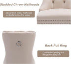 KCC Velvet Dining Chairs Set of 6, Upholstered High-end Tufted Dining Room Chair with Nailhead Back Ring Pull Trim Solid Wood Legs, Nikki Collection Modern Style for Kitchen, Beige