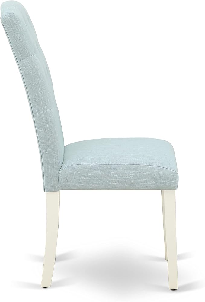 East West Furniture DOCE5-LWH-15 5 Piece Dining Set Includes a Rectangle Dining Room Table with Butterfly Leaf and 4 Baby Blue Linen Fabric Upholstered Chairs, 42x78 Inch, Linen White
