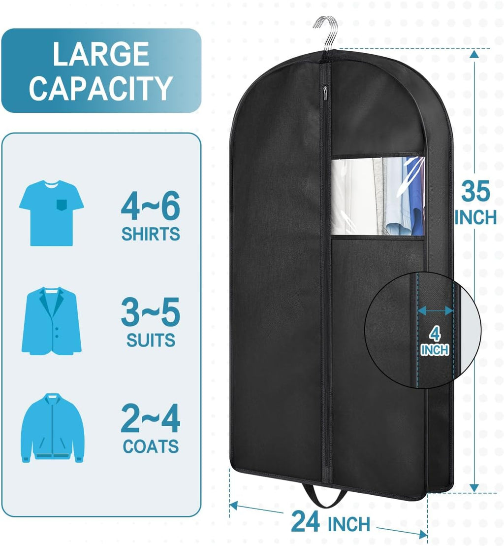 35" Garment Bags for Hanging Clothes Travel, 4" Gusseted Suit Bags for Closet Storage Mens Garment Protector Cover for Coats, Jackets, Shirts (3 Packs)
