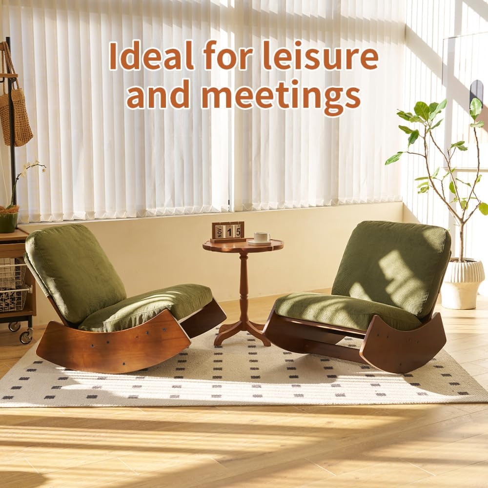 Comfortable Glider Rocking Chair, Upholstery Glider, Solid Wood Frame, Perfect for Multiple Settings Accent Reading (Green + Fabric)
