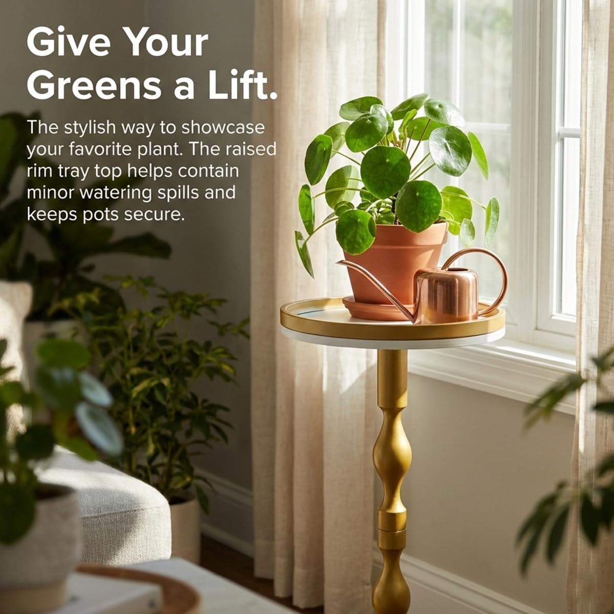 Small Round Gold Side Table,Drink Table with Weighted Base,Modern White & Gold Pedestal End Table with Tray Top Edge for Small Spaces, Living Room, Next to Sofa,27 "Tall