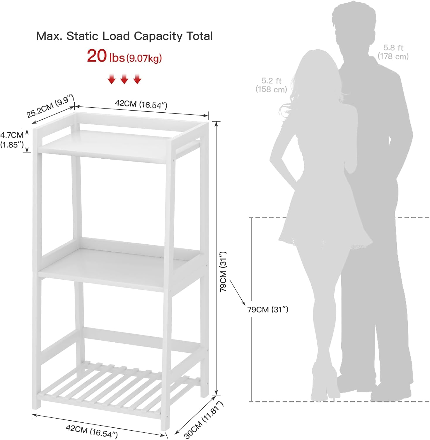 POXAKA 3 Tier Bamboo Bathroom Shelves, Ladder Shelf for Storage, Rustic Home Organizer, Space-Saving Design, Stylish Display Nightstand, Stylish Storage Solution for Home, Living Room, Kitchen