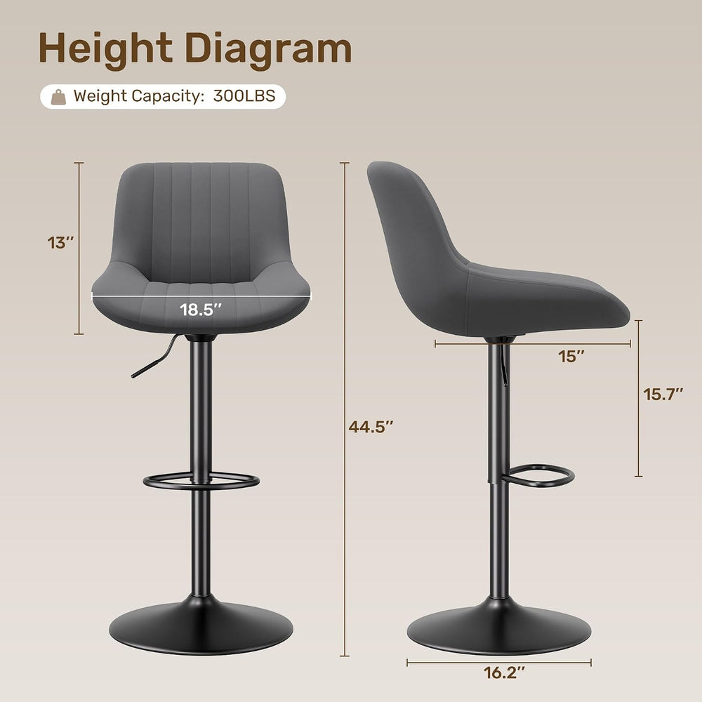Swivel Bar Stools, Adjustable Bar Stools with Back, Dark Gray