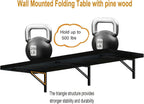 IAE Floating Wall Mounted Folding Table Desk with Pine Wood,55" x 22" Foldable Workbench,Fold Down Wall Mounted Foldable Desk with Shelf Brackets,Laundry Folding Table for Home,Dining,Kitchen,Black
