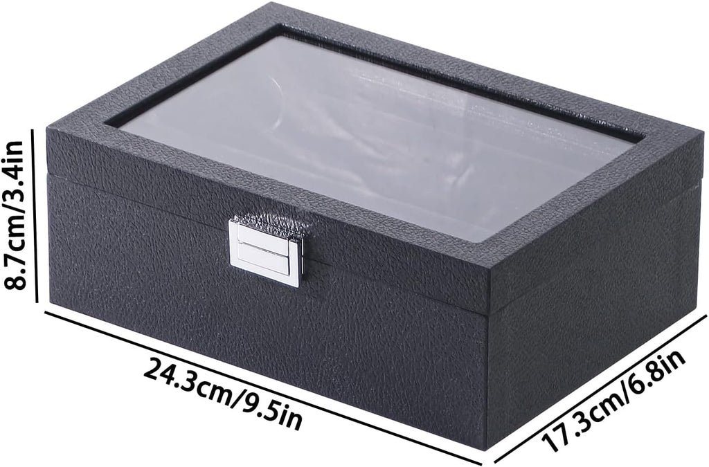 Bracelet Organizer Box,Bangle Watch Jewelry Storage Case with Glass Lid,Watch Display Tray for Girls (Black)