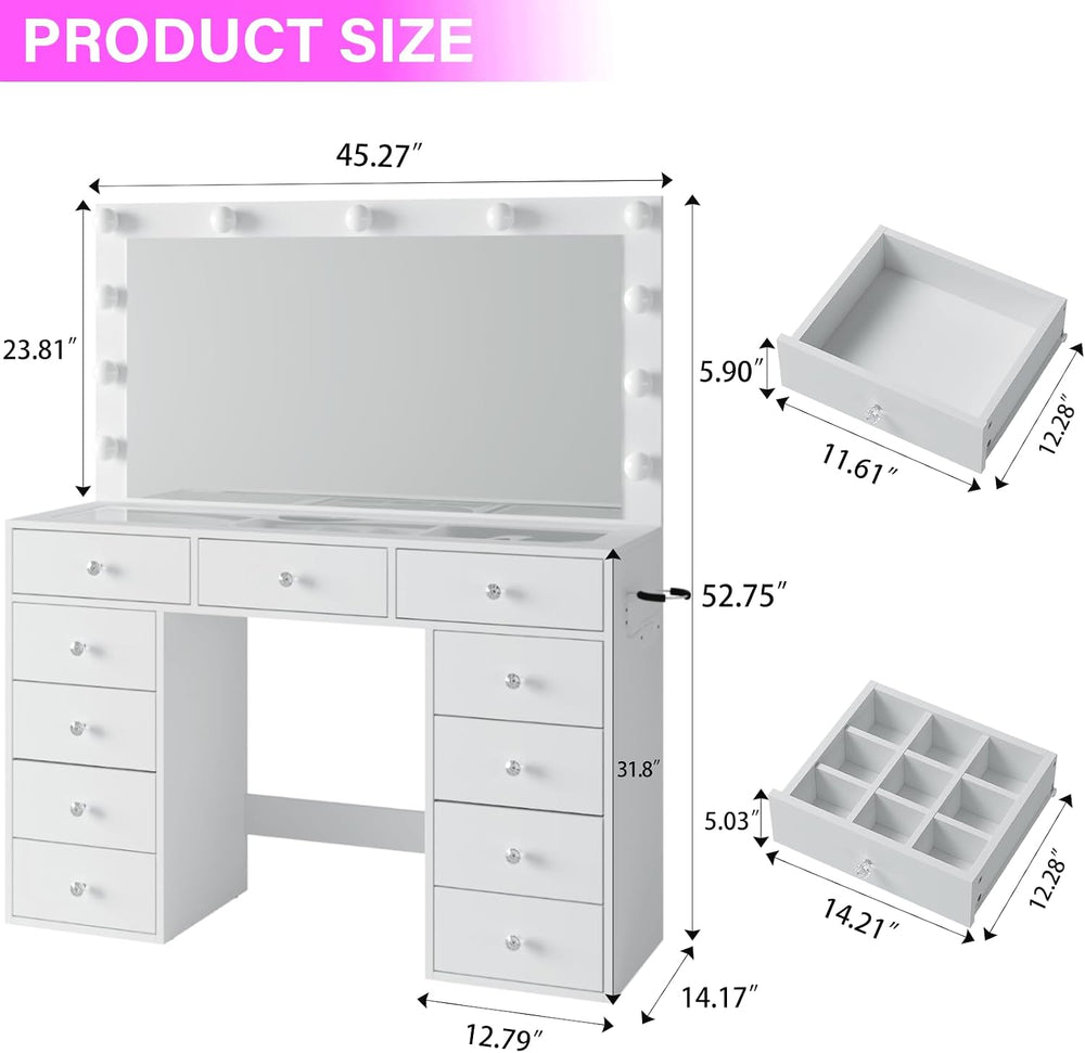 CollaredEagle 45" Large White Vanity Desk with Vibrant RGB Lighting. | 1...