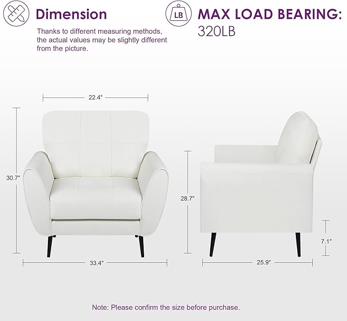 TYBOATLE Sofa Couch 61" Small Loveseat Couches for Living Room Leather Couch Mid Century Modern Tufted Mini Sofa Comfy Office 2 Seat Settee Love Seat for Small Spaces Bedroom (3, White)
