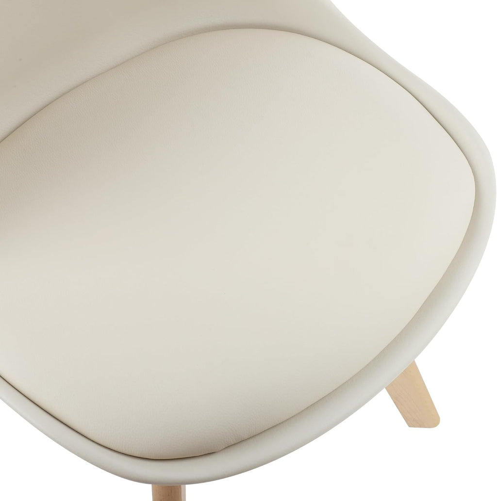 LSSBOUGHT Mid Century Modern Dining Chairs,Shell Lounge Plastic Side Chair with Soft Padded and Wooden Legs for Dining Room Living Room Bedroom Kitchen Set of 2 (Cream)