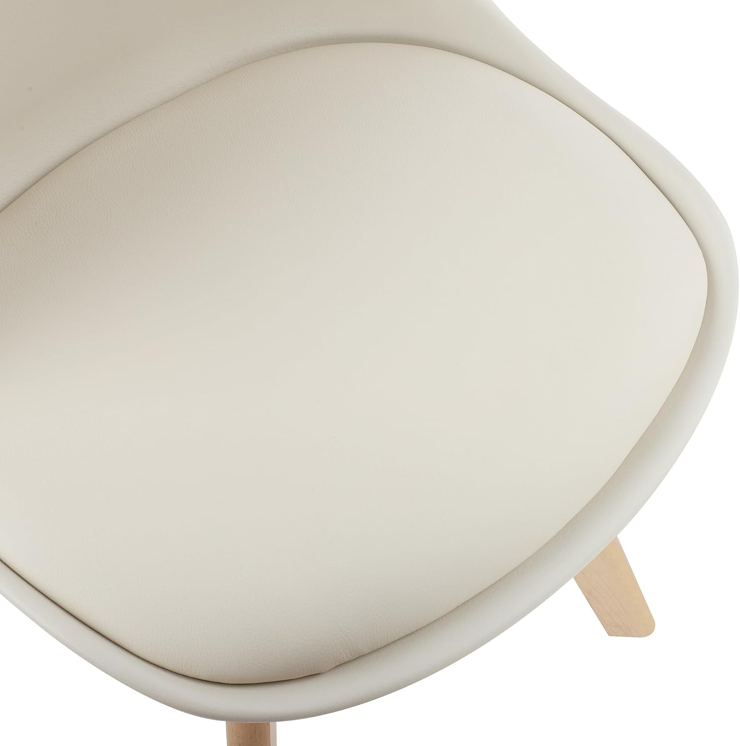 LSSBOUGHT Mid Century Modern Dining Chairs,Shell Lounge Plastic Side Chair with Soft Padded and Wooden Legs for Dining Room Living Room Bedroom Kitchen Set of 2 (Cream)