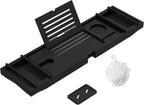 Bamboo Bathtub Tray for Luxury Bathroom, Expandable Premium Bath Tray w/Soap Towel Book Holder, Adjustable Bath Accessories for Tub,Extendable Tub Tray with Wine Glass Cup Organizer 29.5"-43.3" Black