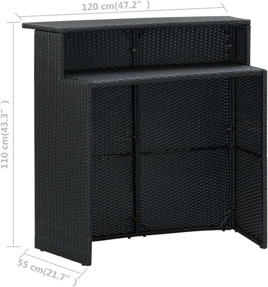 vidaXL Black Patio Bar Table | Modern Design | Weather- | Lightweight & Durable | Poly Rattan Powder-Coated Steel Frame | Dimensions: 47.2"x21.7"x43.3"