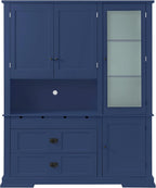 Freestanding Buffet with Hutch, Large Kitchen Pantry Storage Cabinet Cupboard with Drawers,Door Shelf and Adjustable Shelves,for Dining Room (Blue-DC)