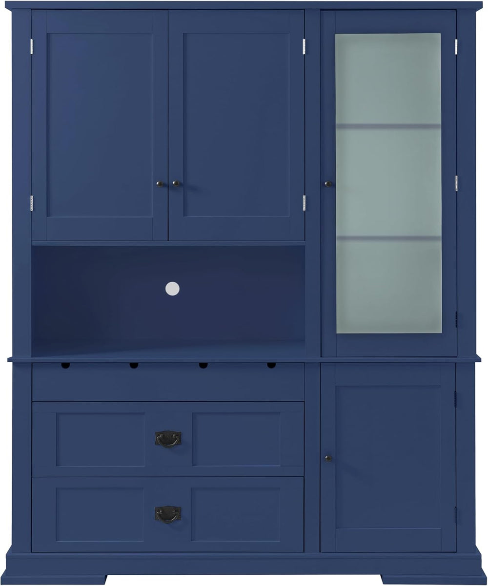 LUMISOL 78" Tall Kitchen Pantry Cabinet with Hutch and Drawers, Modern K...