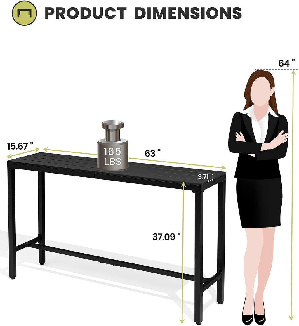 Outdoor Bar Table, 63" Rectangular Pub Table with Waterproof Top | 63" Waterproof Tabletop, Easy to Clean, Sturdy Rust-proof Frame, Versatile for Balcony, Garden, Backyard, Patio.