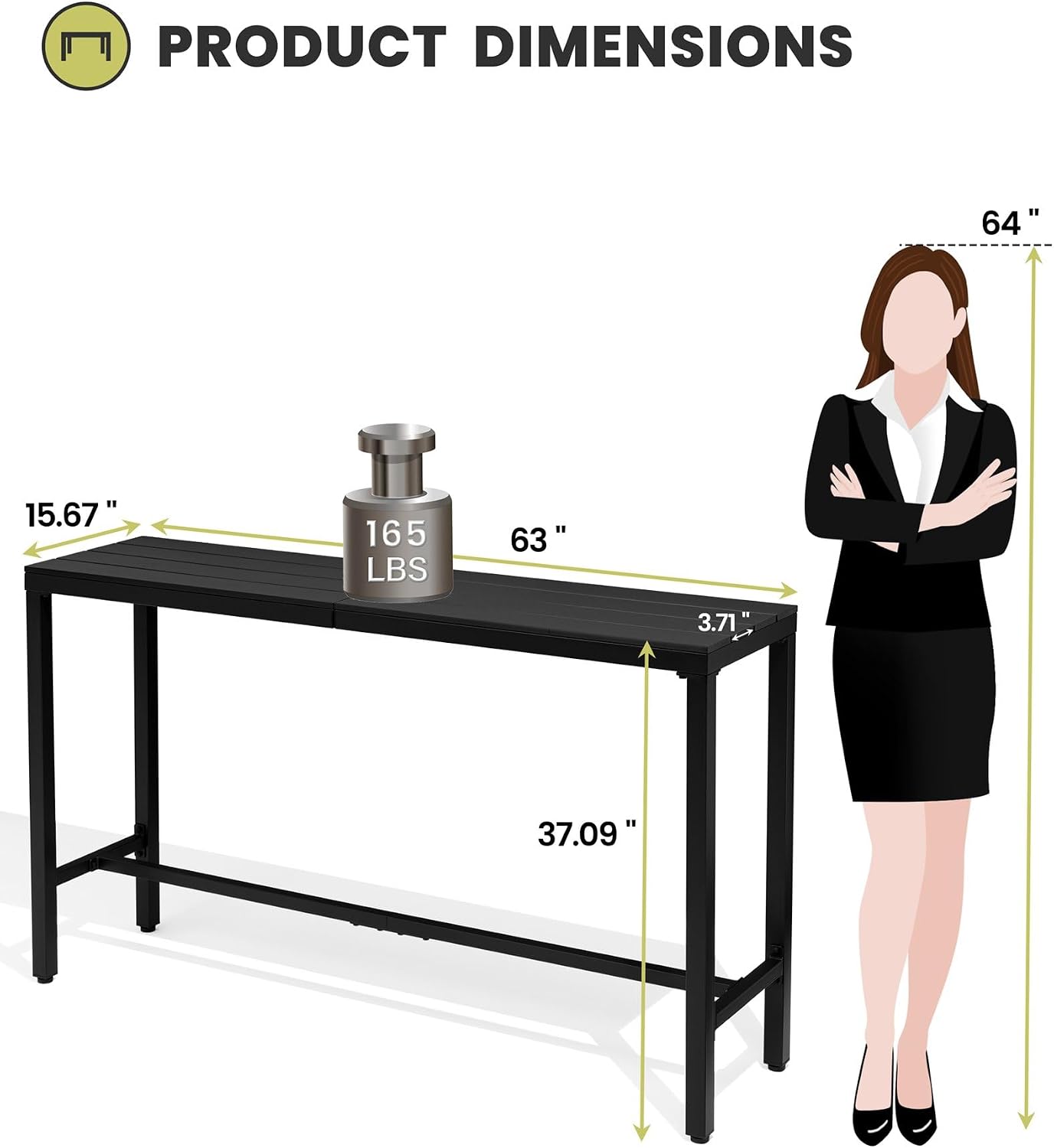 Outdoor Bar Table, 63" Rectangular Pub Table with Waterproof Top | 63" Waterproof Tabletop, Easy to Clean, Sturdy Rust-proof Frame, Versatile for Balcony, Garden, Backyard, Patio.