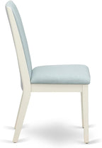 East West Furniture V097LA015-9 9 Piece Kitchen Table & Chairs Set Includes a Rectangle Dining Table with V-Legs and 8 Baby Blue Linen Fabric Parson Chairs, 40x72 Inch, Multi-Color