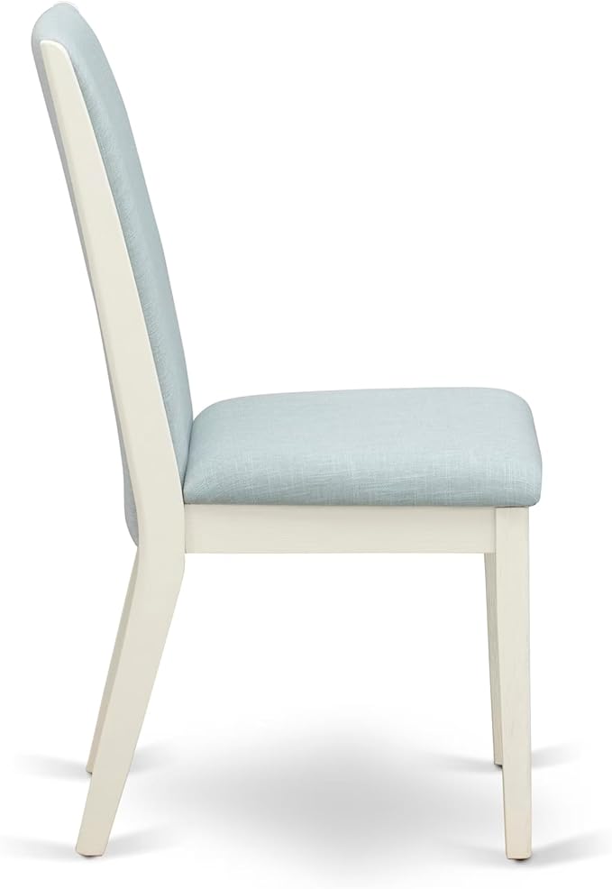 East West Furniture V027LA015-6 6 Piece Dining Room Set Contains a Rectangle Dining Table with V-Legs and 4 Baby Blue Linen Fabric Parson Chairs with a Bench, 40x72 Inch, Multi-Color