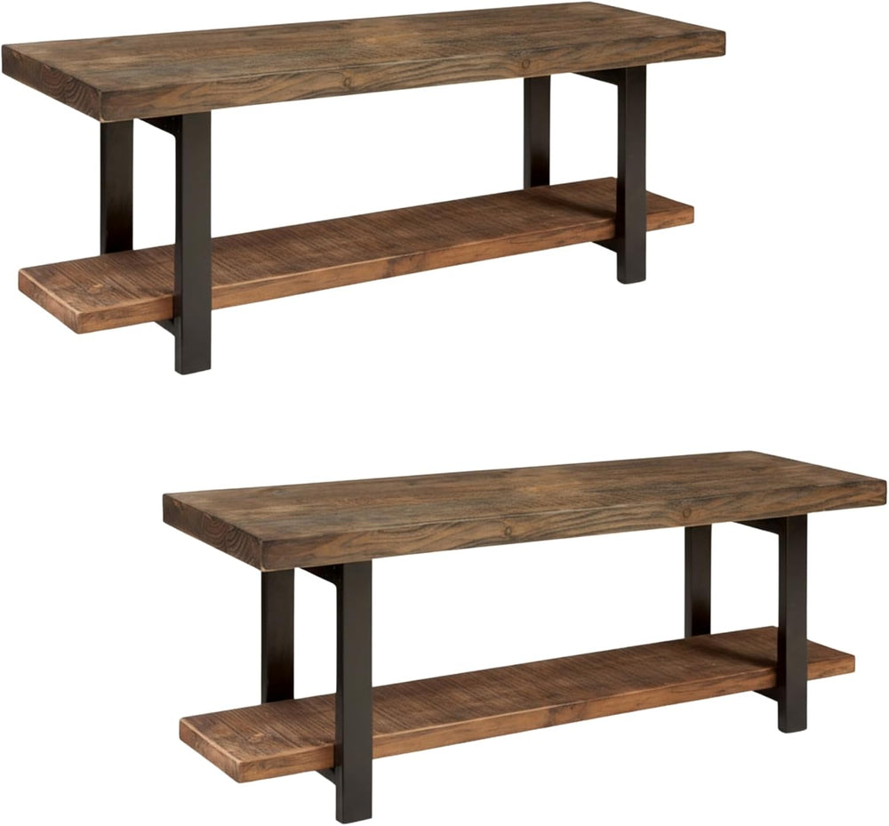 Alaterre Furniture Pomona Dining Bench Set of 2-48-Inch Modern Industrial Sol...