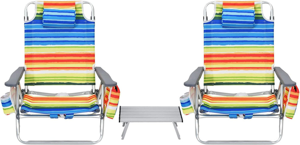 S AFSTAR Folding Beach Chair Set, 2 Pack Folding Chair and Aluminum Small Tab...