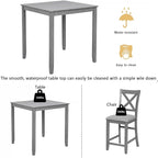Dining Table Set for 4, Modern Counter Height Kitchen Dining Set, Wooden Table and Chairs with Increase Height Square Table, 4 Upholstered Chairs with Foot Rail for Apartment, Home, Grey