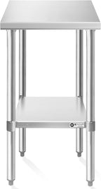 KUTLER Stainless Steel Table 30 x 18 Inches, NSF Heavy Duty Commercial Kitchen Prep and Work Table with Undershelf for Restaurant, Hotel, Home