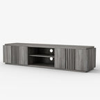BELLEZE 70" Fluted TV Stand for TVs up to 75", Media Entertainment Center Console Table with Oversize Drawers and 2-Tier Open Shelves, Wood Storage Cabinet for Living Room, 15"D x 70"W x 16"H-(Gray)