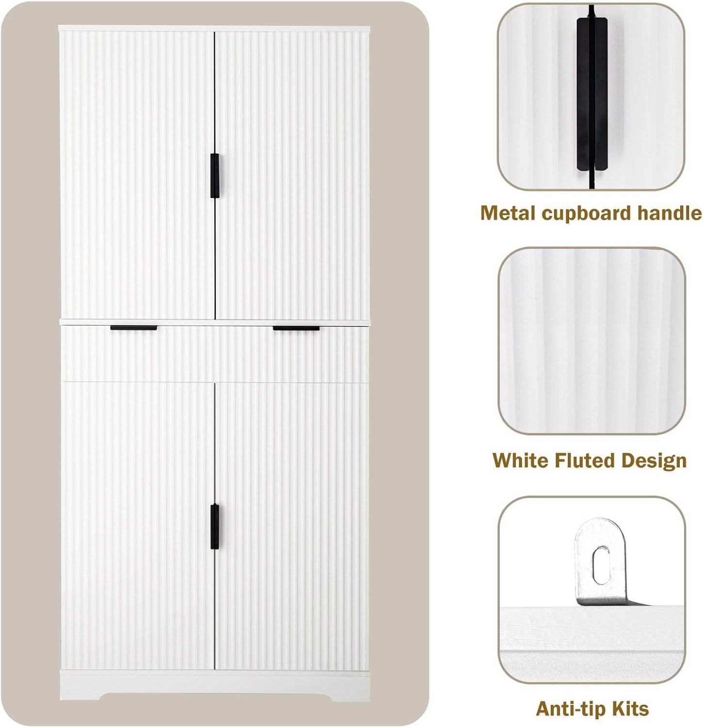 72" Kitchen Pantry Cabinet with 6 Door Shelves & 3 Keyboard Drawers, Freestanding Storage Cabinet with Adjustable Spice Racks, Large Capacity Cupboard for Dining Room