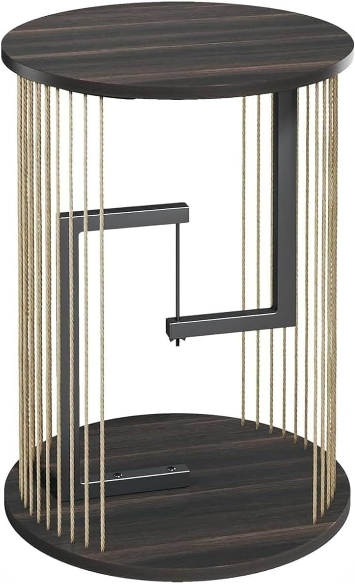 Side Table, Round End Table with Twine Rope Design,for Living Room