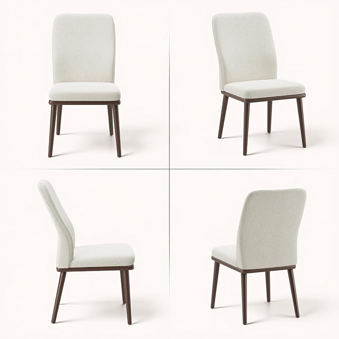 Stylish Dining Chairs Set of 2, Upholstered Parsons Dining Room Chair with Nailhead Trim, Kitchen Room Chair with Thick Cushions and Wood Legs, Modern Contemporary, Beige
