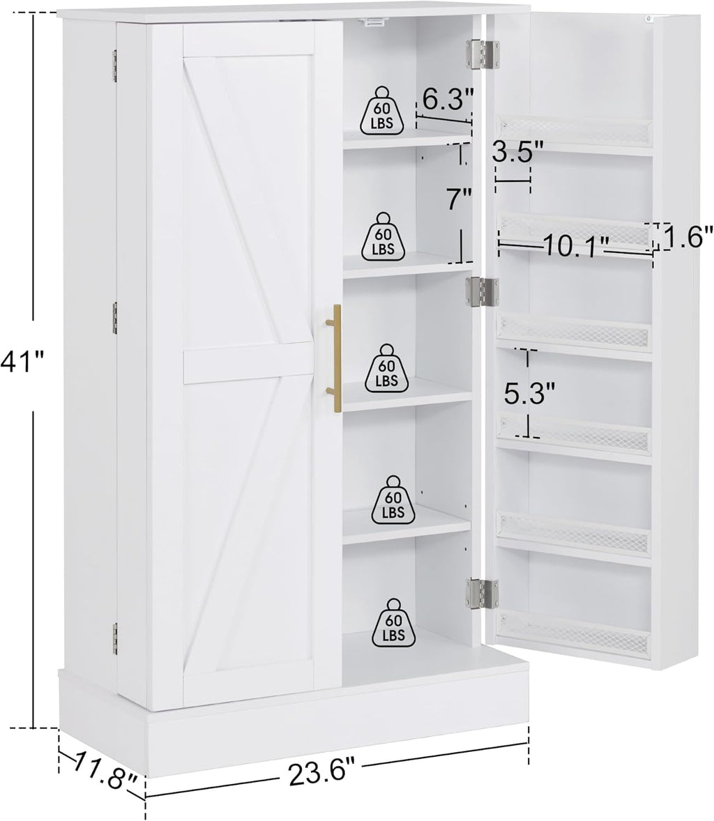 BarberPub Storage Cabinet, Multi-Functional Beauty Salon Organizer with Hinged Door, Adjustable Shelves, for Spa, Home, Office 2024 (White)