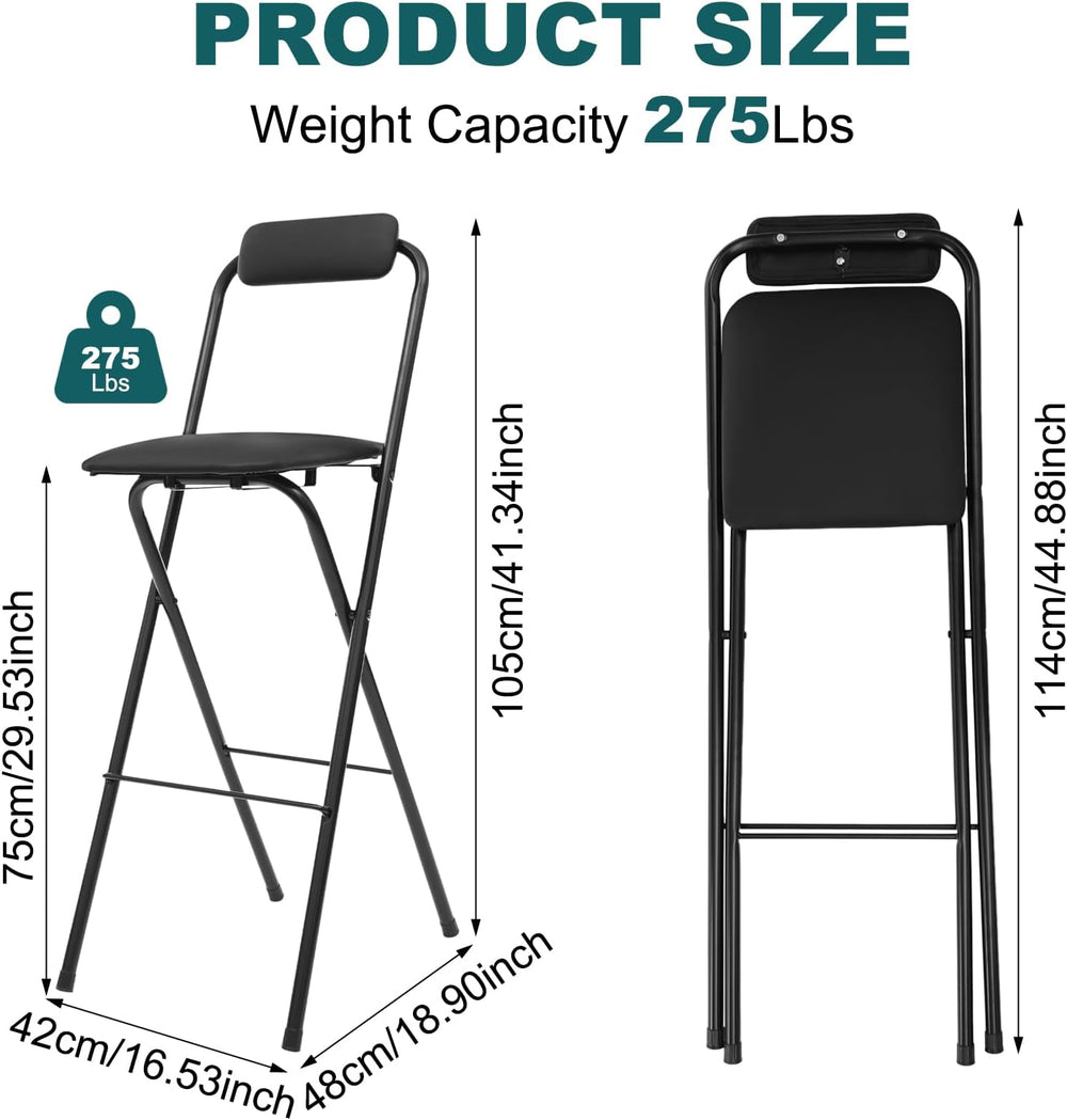 29" Tall Folding Bar Stool with Cushioned Pad and Backrest, Portable Bar...