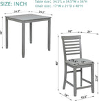 KEIKI 5-Piece Counter Height Dining Table Set with Square Table and 4 Upholstered Ladder Backrset Chair, for 4 Person, Modern Style Wooden Table Set, Easy Assembly, for Kitchen, Dining Room, Gray